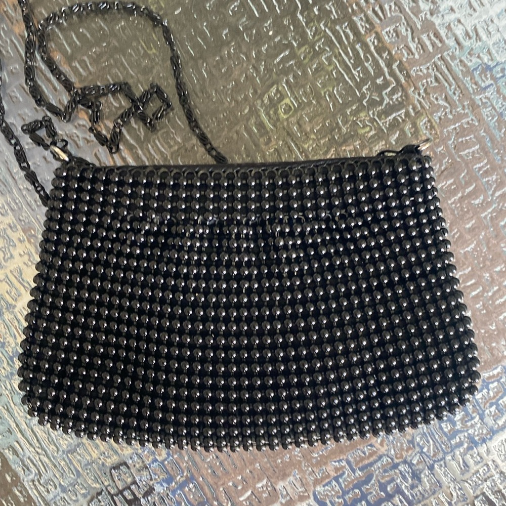 Metal Beaded Black Mini Crossbody Bag